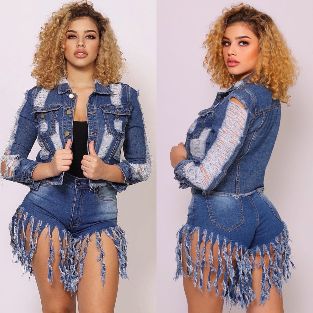 Meccah Long Sleeve Multi Cut Hobo Jeans Navy Jacket